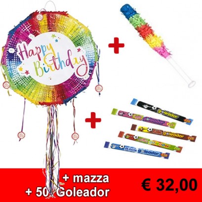 Kit Pignatta Happy Birthday 44 x 44 cm + mazza + 50 caramelle Goleador imbustate ad eu 32,00