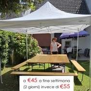 Noleggio gazebo da giardino e 2 set tavoli e panche pieghevoli