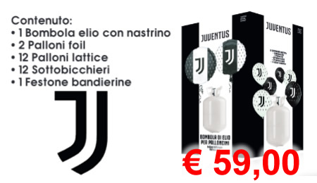 JUVENTUS - BOMBOLA ELIO - 2 PALLONCINI IN FOIL CON VALVOLA LUNGA DURATA - 12 PALLONCINI LATTICE -, 12 SOTTOBICCHIERI - 1 FESTONE E NASTRINO PER I PALLONCINI